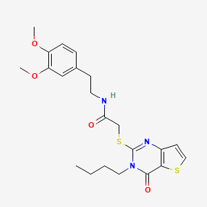 molecular formula C22H27N3O4S2 B2766344 2-(3-butyl-4-oxothieno[3,2-d]pyrimidin-2-yl)sulfanyl-N-[2-(3,4-dimethoxyphenyl)ethyl]acetamide CAS No. 440328-64-3