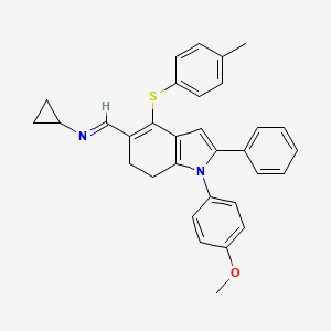 molecular formula C32H30N2OS B2766361 N-((E)-{1-(4-methoxyphenyl)-4-[(4-methylphenyl)sulfanyl]-2-phenyl-6,7-dihydro-1H-indol-5-yl}methylidene)cyclopropanamine CAS No. 477869-27-5
