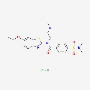 molecular formula C22H29ClN4O4S2 B2766387 N-(2-(dimethylamino)ethyl)-4-(N,N-dimethylsulfamoyl)-N-(6-ethoxybenzo[d]thiazol-2-yl)benzamide hydrochloride CAS No. 1216698-54-2