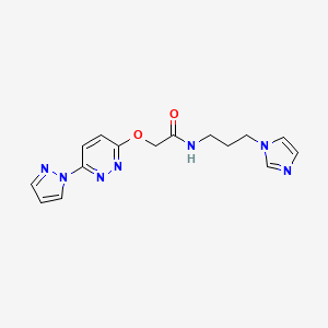 molecular formula C15H17N7O2 B2766422 N-(3-(1H-imidazol-1-yl)propyl)-2-((6-(1H-pyrazol-1-yl)pyridazin-3-yl)oxy)acetamide CAS No. 1428380-32-8