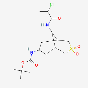molecular formula C16H27ClN2O5S B2766437 Tert-butyl N-[9-(2-chloropropanoylamino)-3,3-dioxo-3lambda6-thiabicyclo[3.3.1]nonan-7-yl]carbamate CAS No. 2411314-51-5