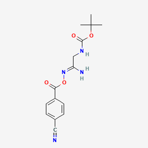 molecular formula C15H18N4O4 B2766507 (Z)-(1-amino-2-{[(tert-butoxy)carbonyl]amino}ethylidene)amino 4-cyanobenzoate CAS No. 1798418-94-6