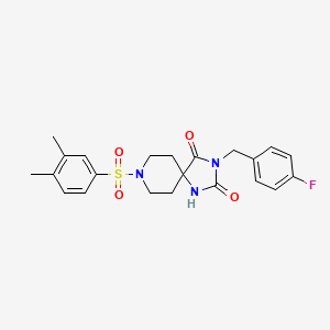 molecular formula C22H24FN3O4S B2766513 8-((3,4-Dimethylphenyl)sulfonyl)-3-(4-fluorobenzyl)-1,3,8-triazaspiro[4.5]decane-2,4-dione CAS No. 1021050-29-2