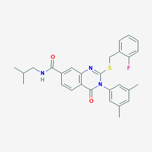 molecular formula C28H28FN3O2S B2766516 3-(3,5-dimethylphenyl)-2-((2-fluorobenzyl)thio)-N-isobutyl-4-oxo-3,4-dihydroquinazoline-7-carboxamide CAS No. 1115298-11-7