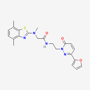 molecular formula C22H23N5O3S B2766528 2-((4,7-dimethylbenzo[d]thiazol-2-yl)(methyl)amino)-N-(2-(3-(furan-2-yl)-6-oxopyridazin-1(6H)-yl)ethyl)acetamide CAS No. 1351662-33-3