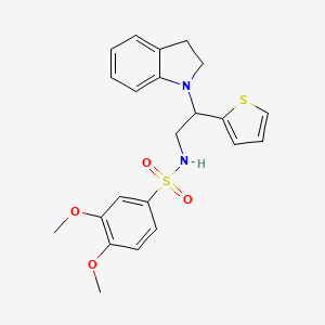 molecular formula C22H24N2O4S2 B2766534 N-(2-(indolin-1-yl)-2-(thiophen-2-yl)ethyl)-3,4-dimethoxybenzenesulfonamide CAS No. 898452-00-1