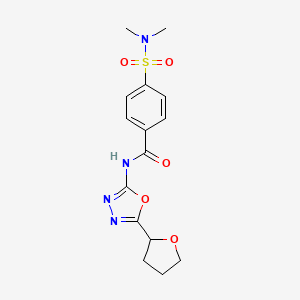 molecular formula C15H18N4O5S B2766572 4-(N,N-二甲基磺酰)-N-(5-(四氢呋喃-2-基)-1,3,4-噁二唑-2-基)苯甲酰胺 CAS No. 921812-20-6
