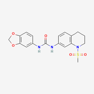 molecular formula C18H19N3O5S B2766576 1-(Benzo[d][1,3]dioxol-5-yl)-3-(1-(methylsulfonyl)-1,2,3,4-tetrahydroquinolin-7-yl)urea CAS No. 1203302-01-5