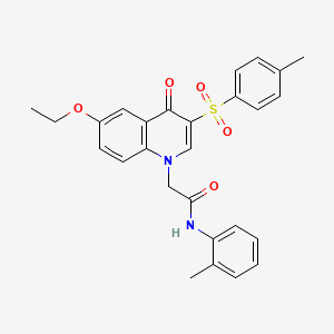 molecular formula C27H26N2O5S B2766591 2-[6-ethoxy-3-(4-methylbenzenesulfonyl)-4-oxo-1,4-dihydroquinolin-1-yl]-N-(2-methylphenyl)acetamide CAS No. 902585-42-6