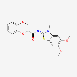 molecular formula C19H18N2O5S B2766595 (Z)-N-(5,6-二甲氧-3-甲基苯并[d]噻唑-2(3H)-基亚)-2,3-二氢苯并[b][1,4]二氧杂环己烷-2-甲酰胺 CAS No. 895444-05-0