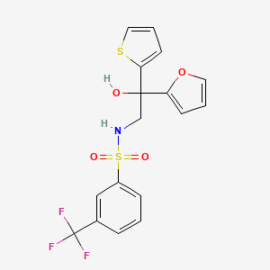 molecular formula C17H14F3NO4S2 B2766627 N-(2-(furan-2-yl)-2-hydroxy-2-(thiophen-2-yl)ethyl)-3-(trifluoromethyl)benzenesulfonamide CAS No. 2034485-72-6