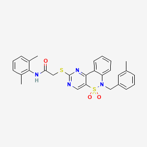 molecular formula C28H26N4O3S2 B2766648 N-(2,6-dimethylphenyl)-2-((6-(3-methylbenzyl)-5,5-dioxido-6H-benzo[c]pyrimido[4,5-e][1,2]thiazin-2-yl)thio)acetamide CAS No. 932449-09-7