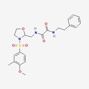 molecular formula C22H27N3O6S B2766675 N-{[3-(4-methoxy-3-methylbenzenesulfonyl)-1,3-oxazolidin-2-yl]methyl}-N'-(2-phenylethyl)ethanediamide CAS No. 874804-55-4