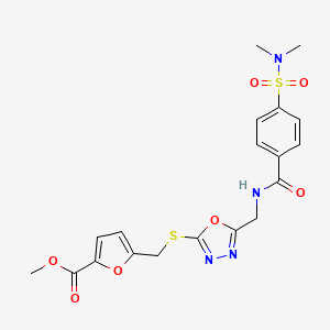 molecular formula C19H20N4O7S2 B2766695 methyl 5-(((5-((4-(N,N-dimethylsulfamoyl)benzamido)methyl)-1,3,4-oxadiazol-2-yl)thio)methyl)furan-2-carboxylate CAS No. 921045-77-4