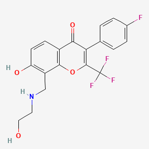 B2766703 3-(4-fluorophenyl)-7-hydroxy-8-(((2-hydroxyethyl)amino)methyl)-2-(trifluoromethyl)-4H-chromen-4-one CAS No. 1043390-20-0