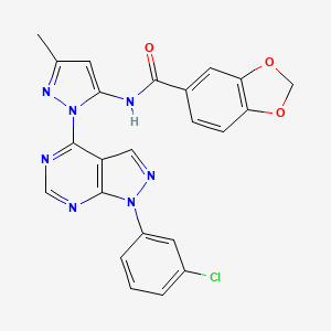molecular formula C23H16ClN7O3 B2766728 N-{1-[1-(3-chlorophenyl)-1H-pyrazolo[3,4-d]pyrimidin-4-yl]-3-methyl-1H-pyrazol-5-yl}-2H-1,3-benzodioxole-5-carboxamide CAS No. 1005953-58-1