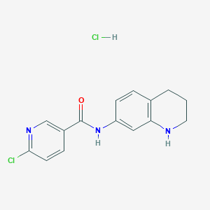 molecular formula C15H15Cl2N3O B2766775 6-Chloro-N-(1,2,3,4-tetrahydroquinolin-7-yl)pyridine-3-carboxamide;hydrochloride CAS No. 1645495-16-4