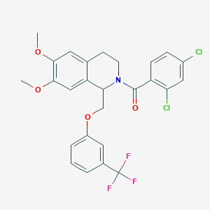 molecular formula C26H22Cl2F3NO4 B2766835 (2,4-dichlorophenyl)(6,7-dimethoxy-1-((3-(trifluoromethyl)phenoxy)methyl)-3,4-dihydroisoquinolin-2(1H)-yl)methanone CAS No. 681154-58-5
