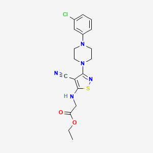molecular formula C18H20ClN5O2S B2766922 Ethyl 2-((3-(4-(3-chlorophenyl)piperazino)-4-cyano-5-isothiazolyl)amino)acetate CAS No. 338966-47-5