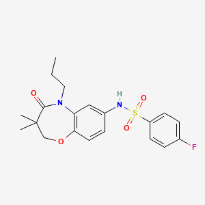 molecular formula C20H23FN2O4S B2766946 N-(3,3-dimethyl-4-oxo-5-propyl-2,3,4,5-tetrahydrobenzo[b][1,4]oxazepin-7-yl)-4-fluorobenzenesulfonamide CAS No. 922003-15-4