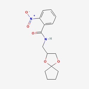 molecular formula C15H18N2O5 B2766998 N-(1,4-dioxaspiro[4.4]nonan-2-ylmethyl)-2-nitrobenzamide CAS No. 900007-13-8