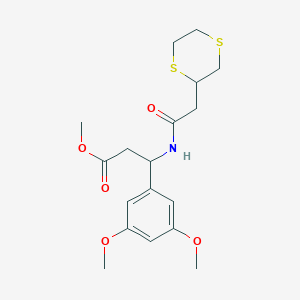 molecular formula C18H25NO5S2 B2767022 Methyl 3-(3,5-dimethoxyphenyl)-3-[[2-(1,4-dithian-2-yl)acetyl]amino]propanoate CAS No. 2418720-82-6