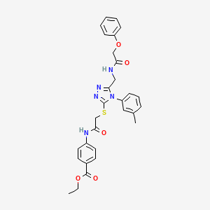 Ethyl 4-[[2-[[4-(3-methylphenyl)-5-[[(2-phenoxyacetyl)amino]methyl]-1,2,4-triazol-3-yl]sulfanyl]acetyl]amino]benzoate