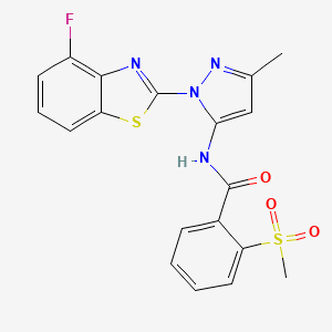 molecular formula C19H15FN4O3S2 B2767220 N-(1-(4-fluorobenzo[d]thiazol-2-yl)-3-methyl-1H-pyrazol-5-yl)-2-(methylsulfonyl)benzamide CAS No. 1172513-73-3
