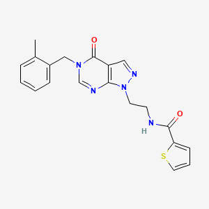 molecular formula C20H19N5O2S B2767235 N-(2-(5-(2-methylbenzyl)-4-oxo-4,5-dihydro-1H-pyrazolo[3,4-d]pyrimidin-1-yl)ethyl)thiophene-2-carboxamide CAS No. 922087-30-7