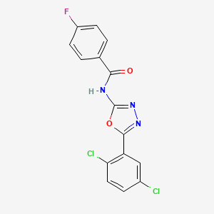 molecular formula C15H8Cl2FN3O2 B2767336 N-[5-(2,5-dichlorophenyl)-1,3,4-oxadiazol-2-yl]-4-fluorobenzamide CAS No. 891132-31-3