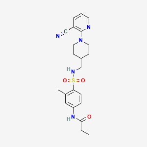 molecular formula C22H27N5O3S B2767406 N-[4-({[1-(3-cyanopyridin-2-yl)piperidin-4-yl]methyl}sulfamoyl)-3-methylphenyl]propanamide CAS No. 1797852-28-8