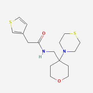 molecular formula C16H24N2O2S2 B2767442 N-{[4-(thiomorpholin-4-yl)oxan-4-yl]methyl}-2-(thiophen-3-yl)acetamide CAS No. 2415624-67-6