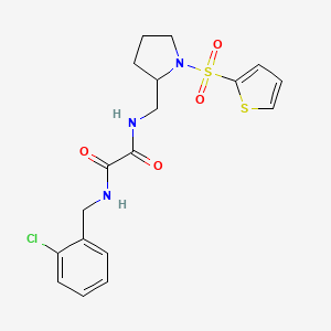 molecular formula C18H20ClN3O4S2 B2767474 N1-(2-chlorobenzyl)-N2-((1-(thiophen-2-ylsulfonyl)pyrrolidin-2-yl)methyl)oxalamide CAS No. 896282-91-0