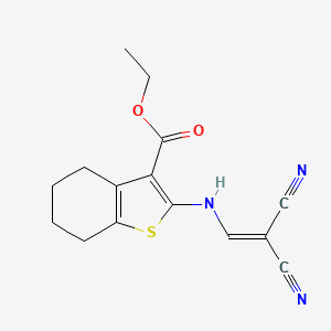 molecular formula C15H15N3O2S B2767485 ethyl 2-[(2,2-dicyanoeth-1-en-1-yl)amino]-4,5,6,7-tetrahydro-1-benzothiophene-3-carboxylate CAS No. 329904-36-1