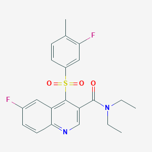 molecular formula C21H20F2N2O3S B2767517 N,N-DIETHYL-6-FLUORO-4-(3-FLUORO-4-METHYLBENZENESULFONYL)QUINOLINE-3-CARBOXAMIDE CAS No. 1111014-54-0