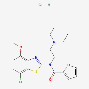 molecular formula C19H23Cl2N3O3S B2767520 N-(7-CHLORO-4-METHOXY-1,3-BENZOTHIAZOL-2-YL)-N-[2-(DIETHYLAMINO)ETHYL]FURAN-2-CARBOXAMIDE HYDROCHLORIDE CAS No. 1216489-65-4