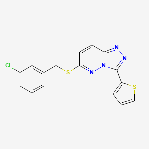 molecular formula C16H11ClN4S2 B2767540 6-((3-Chlorobenzyl)thio)-3-(thiophen-2-yl)-[1,2,4]triazolo[4,3-b]pyridazine CAS No. 868966-99-8