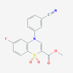 molecular formula C17H11FN2O4S B2767566 methyl 4-(3-cyanophenyl)-6-fluoro-4H-1,4-benzothiazine-2-carboxylate 1,1-dioxide CAS No. 1291834-37-1