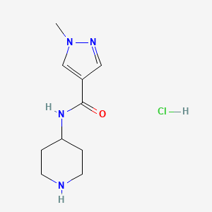 molecular formula C10H17ClN4O B2767587 1-methyl-N-(piperidin-4-yl)-1H-pyrazole-4-carboxamide hydrochloride CAS No. 1173078-47-1