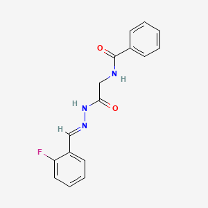 molecular formula C16H14FN3O2 B2767665 (E)-N-(2-(2-(2-fluorobenzylidene)hydrazinyl)-2-oxoethyl)benzamide CAS No. 321966-88-5