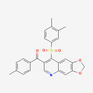 molecular formula C26H21NO5S B2767681 8-(3,4-dimethylbenzenesulfonyl)-7-(4-methylbenzoyl)-2H-[1,3]dioxolo[4,5-g]quinoline CAS No. 866895-66-1