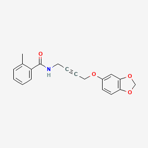 molecular formula C19H17NO4 B2767745 N-(4-(benzo[d][1,3]dioxol-5-yloxy)but-2-yn-1-yl)-2-methylbenzamide CAS No. 1428370-83-5