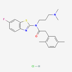 molecular formula C22H27ClFN3OS B2767788 N-(3-(dimethylamino)propyl)-2-(2,5-dimethylphenyl)-N-(6-fluorobenzo[d]thiazol-2-yl)acetamide hydrochloride CAS No. 1329860-39-0