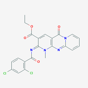 molecular formula C22H16Cl2N4O4 B2767866 ethyl 6-(2,4-dichlorobenzoyl)imino-7-methyl-2-oxo-1,7,9-triazatricyclo[8.4.0.03,8]tetradeca-3(8),4,9,11,13-pentaene-5-carboxylate CAS No. 534565-94-1