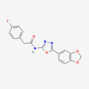 molecular formula C17H12FN3O4 B2767875 N-(5-(benzo[d][1,3]dioxol-5-yl)-1,3,4-oxadiazol-2-yl)-2-(4-fluorophenyl)acetamide CAS No. 921900-28-9