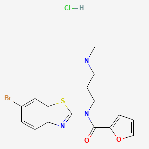 molecular formula C17H19BrClN3O2S B2767895 N-(6-BROMO-1,3-BENZOTHIAZOL-2-YL)-N-[3-(DIMETHYLAMINO)PROPYL]FURAN-2-CARBOXAMIDE HYDROCHLORIDE CAS No. 1052534-68-5