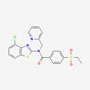 molecular formula C22H18ClN3O3S2 B2767910 N-(4-chloro-1,3-benzothiazol-2-yl)-4-(ethanesulfonyl)-N-[(pyridin-2-yl)methyl]benzamide CAS No. 886942-81-0