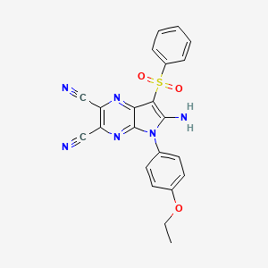 molecular formula C22H16N6O3S B2767975 6-amino-7-(benzenesulfonyl)-5-(4-ethoxyphenyl)-5H-pyrrolo[2,3-b]pyrazine-2,3-dicarbonitrile CAS No. 691396-57-3