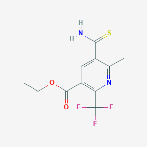 molecular formula C11H11F3N2O2S B2768015 Ethyl 5-(aminocarbonothioyl)-6-methyl-2-(trifluoromethyl)nicotinate CAS No. 651292-55-6