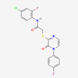 molecular formula C18H12ClF2N3O2S B2768028 N-(4-chloro-2-fluorophenyl)-2-{[4-(4-fluorophenyl)-3-oxo-3,4-dihydropyrazin-2-yl]sulfanyl}acetamide CAS No. 912773-93-4